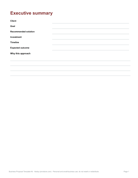 Preview of the first page of One-page executive summary