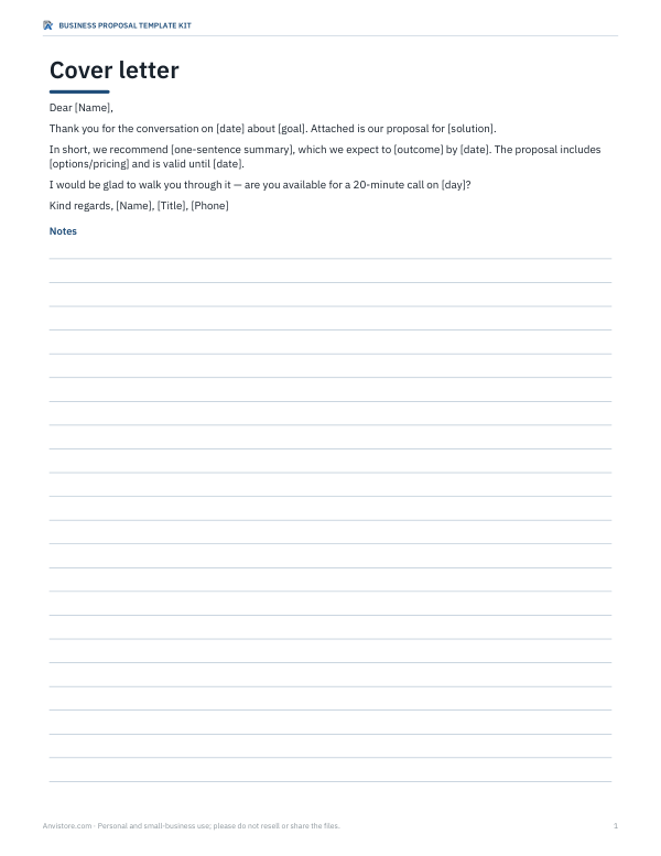 Preview of Business Proposal Cover Letter Template