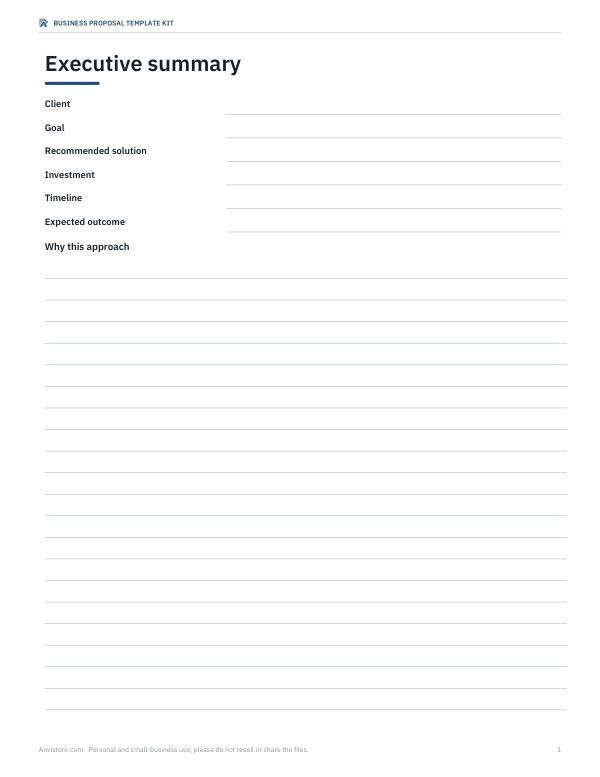 Preview of Printable Executive Summary Page
