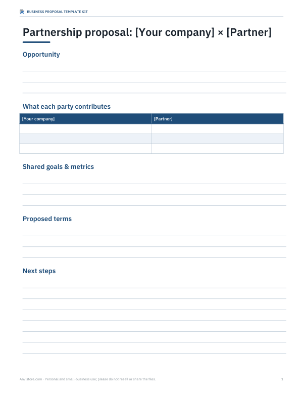 Preview of Printable Partnership Proposal Template