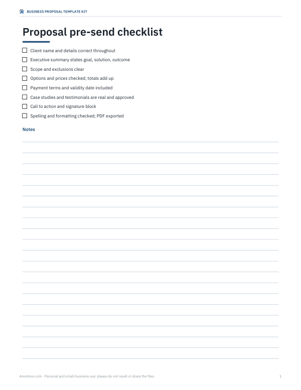 Preview of Proposal Pre-Send Checklist
