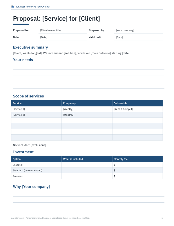 Preview of Service Proposal Template